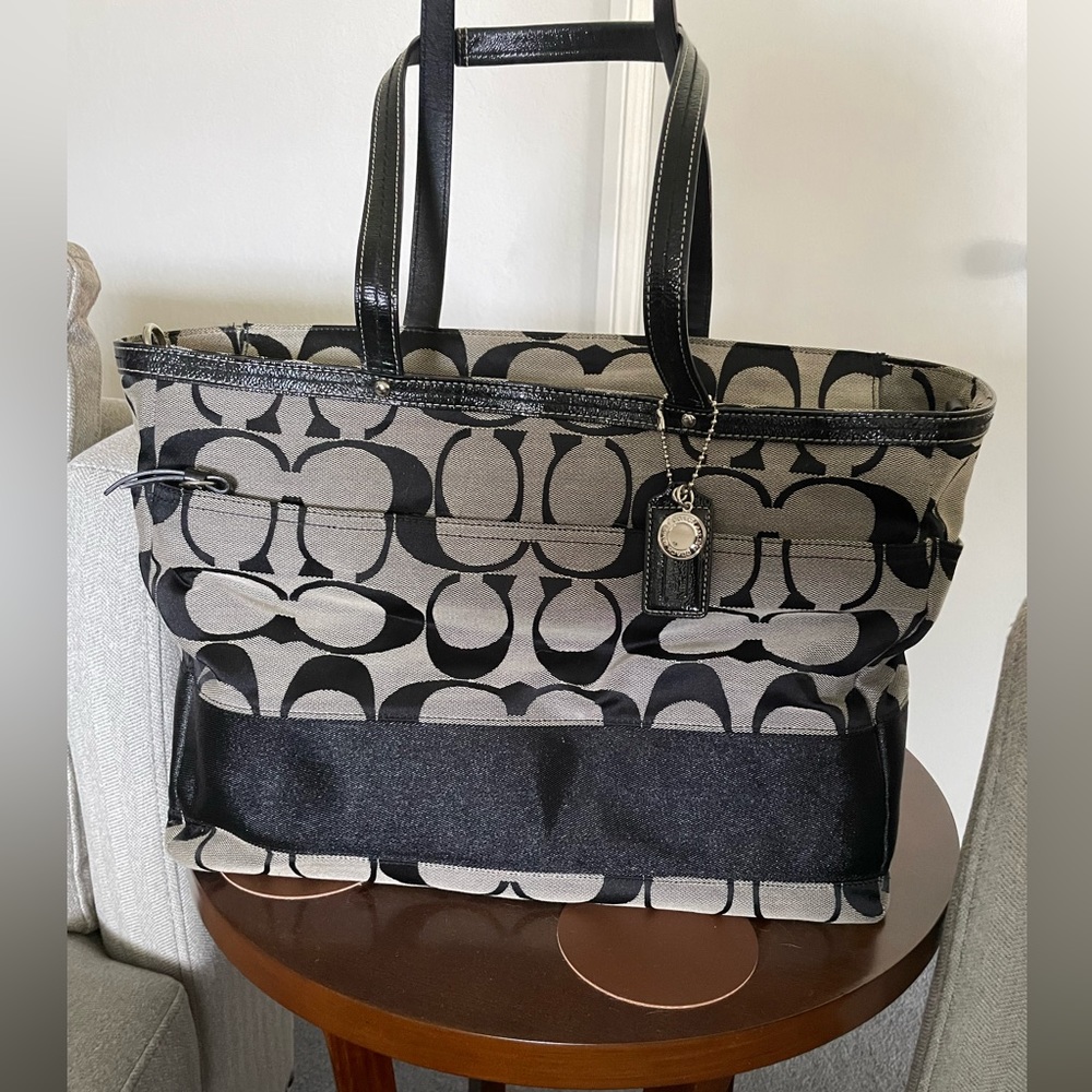 COACH Monogram Canvas & Leather Tote or Diaper Bag Travel Purse Great Condition!